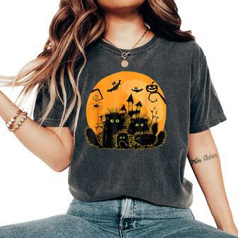 Black Cat Pumpkin Moon Halloween Costume Cat Lover Women's Oversized Comfort T-Shirt - Seseable