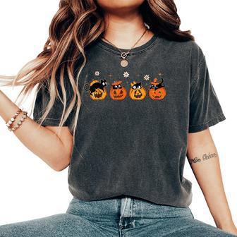 Black Cats Pumpkin Cute Halloween Cat Lover Girls Women's Oversized Comfort T-Shirt - Thegiftio UK