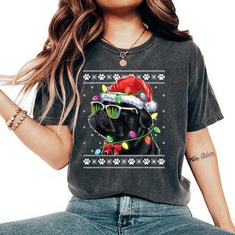 Black Pug Christmas Tree Dog Mom Dad Ugly Sweater Christmas Women's Oversized Comfort T-Shirt - Seseable