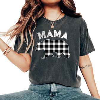 Black And White Buffalo Plaid Mama Bear Christmas Pajama Women's Oversized Comfort T-Shirt - Seseable