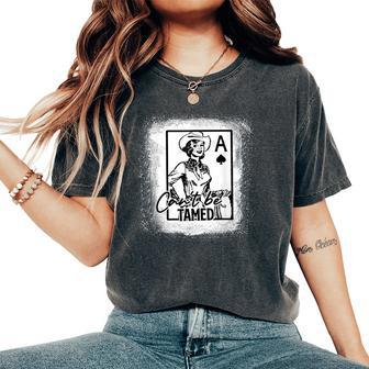 Bleached Western Cowgirl Cant Be Tamed Racing Rodeo Mom Women's Oversized Comfort T-shirt | Mazezy