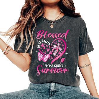 Blessed To Be Called Breast Cancer Survivor Heart Butterfly Women's Oversized Comfort T-Shirt | Mazezy
