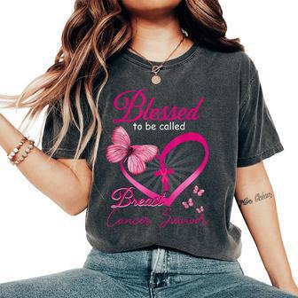 Blessed To Be Called Breast Cancer Survivor Pink Butterfly Women's Oversized Comfort T-Shirt - Seseable