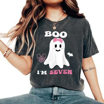 Boo I'm Seven Ghost Seventh Birthday Groovy Halloween Girl Women's Oversized Comfort T-Shirt - Thegiftio UK