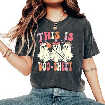This Is Boo-Sheet Halloween Ghost Costume Retro Groovy Women's Oversized Comfort T-Shirt - Seseable