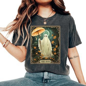 The Boo Tarot Card Floral Halloween Ghost In The Forest Women's Oversized Comfort T-Shirt - Seseable