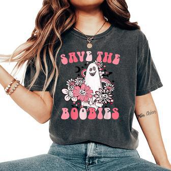 Boobees Breast Cancer Boho Groovy Ghost Save The Boo Bees Women's Oversized Comfort T-Shirt - Seseable
