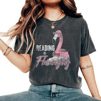 Book Reader Bookworm Reading Flamingo Women's Oversized Comfort T-shirt | Mazezy