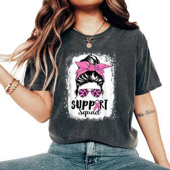 Breast Cancer Warrior Support Squad Messy Bun Pink Ribbon Women's Oversized Comfort T-Shirt - Seseable