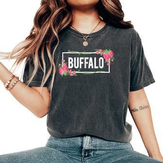 Buffalo New York Floral Hibiscus Flower Women's Oversized Comfort T-shirt | Mazezy