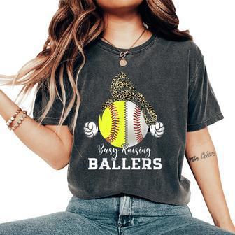 Busy Raising Ballers Baseball Softball Bandana Mom Leopard Women's Oversized Comfort T-shirt | Mazezy