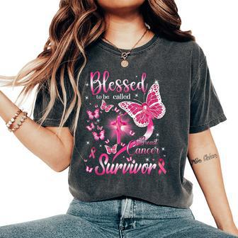 Butterfly Pink Blessed To Be Called Breast Cancer Survivor Women's Oversized Comfort T-Shirt | Mazezy