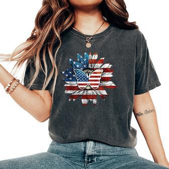 Butterfly Sunflower American Flag Women's Oversized Comfort T-shirt | Mazezy