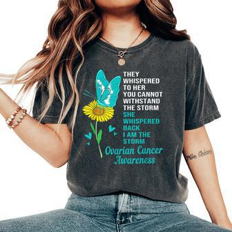 Butterfly Sunflower I Am The Storm Ovarian Cancer Awareness Women's Oversized Comfort T-shirt | Mazezy