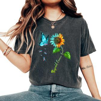 Butterfly Sunflower Thyroid Cancer Awareness Women's Oversized Comfort T-shirt | Mazezy