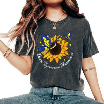 Butterfly Sunflower World Down Syndrome Awareness Day Women's Oversized Comfort T-shirt | Mazezy DE