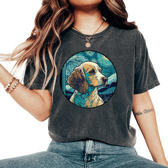 Cavador Starry Night Painting Dog Mom Dad Women's Oversized Comfort T-Shirt | Mazezy