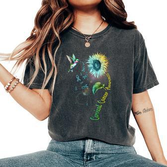 Cervical Cancer Sunflower Hummingbird Women's Oversized Comfort T-shirt | Mazezy