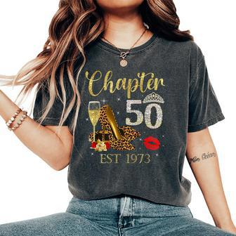 Chapter 50 Years Est 1973 50Th Birthday Wine Leopard Shoe Women's Oversized Comfort T-Shirt - Monsterry AU
