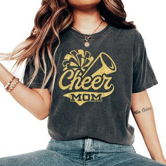 Cheer Mom Biggest Fan Cheerleader Black Yellow Gold Pom Pom Women's Oversized Comfort T-Shirt | Mazezy CA