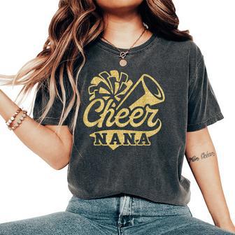 Cheer Nana Biggest Fan Cheerleader Black Yellow Gold Pom Pom Women's Oversized Comfort T-Shirt - Seseable