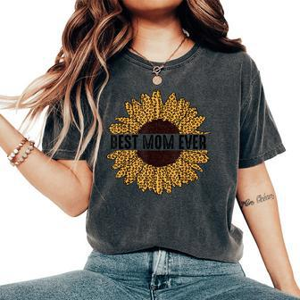 Cheetah Leopard Print Sunflower Best Mom Ever Women's Oversized Comfort T-shirt | Mazezy