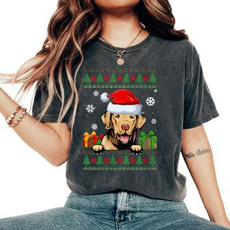 Chesapeake Bay Retriever Santa Hat Ugly Christmas Sweater Women's Oversized Comfort T-Shirt - Monsterry UK