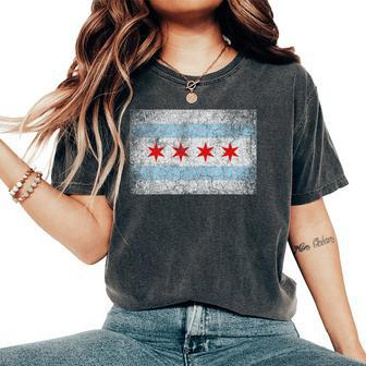 Chicago Flag Distressed Vintage Style Pride Women Women's Oversized Comfort T-Shirt | Mazezy