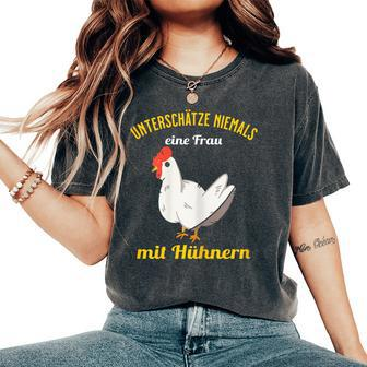 Chickens Underestimate Never A Woman With Chickens Women's Oversized Comfort T-Shirt - Thegiftio UK