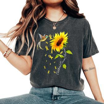Childhood Cancer Awareness Hummingbird Sunflower Ribbon Women's Oversized Comfort T-Shirt - Seseable