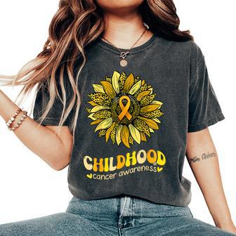 Childhood Cancer Awareness Leopard Yellow Sunflower Women's Oversized Comfort T-Shirt - Monsterry