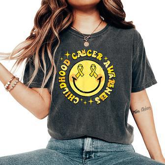 Childhood Cancer Awareness Smile Face Groovy Women's Oversized Comfort T-Shirt - Seseable