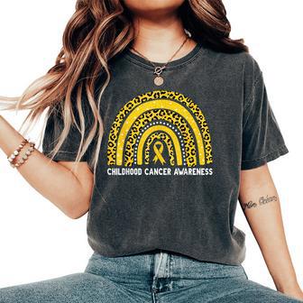 Childhood Cancer Awareness Yellow Rainbow Cancer Survivor Women's Oversized Comfort T-Shirt - Seseable