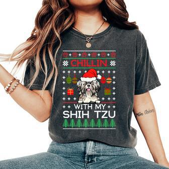 Chillin With My Shih Tzu Santa Ugly Christmas Sweater Women's Oversized Comfort T-Shirt - Seseable