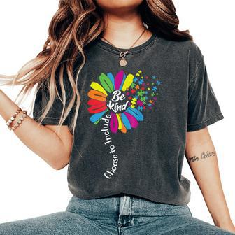 Choose To Include Sunflower Autism Awareness Be Kind Puzzle Women's Oversized Comfort T-shirt | Mazezy