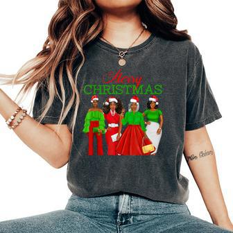 Christmas Black African American Santa Hat Pajama Women's Oversized Comfort T-Shirt - Thegiftio UK