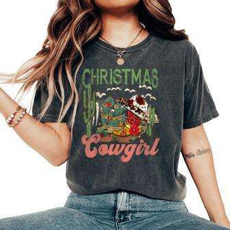 Christmas Cowgirl Western Christmas Cowboy Christmas Boots Women's Oversized Comfort T-shirt | Mazezy