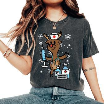 Christmas Nurse Reindeer Xmas Nursing Scrub Top Women's Oversized Comfort T-Shirt - Seseable