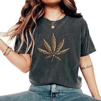 Cool Leopard Print Marijuana Leaf Animal Skin Women's Oversized Comfort T-shirt | Mazezy
