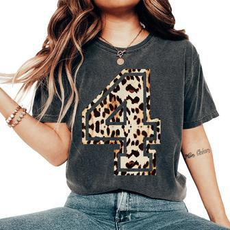 Cool Number 4 Game Football Leopard Cheetah Print Women's Oversized Comfort T-shirt | Mazezy