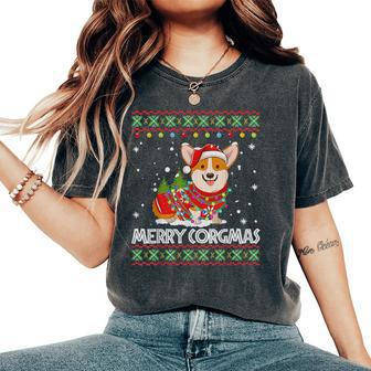 Corgi Dog Merry Corgmas Santa Corgi Ugly Christmas Sweater Women's Oversized Comfort T-Shirt - Seseable