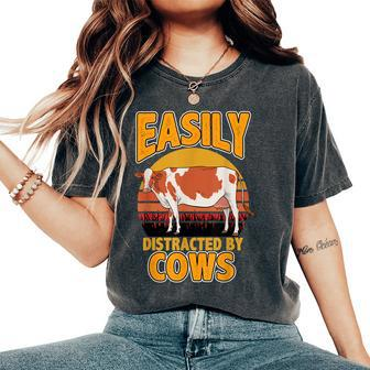 Cow Farmer Men Women Easily Distracted By Cows Women's Oversized Comfort T-shirt | Mazezy