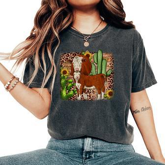 Cow Mom Cow Baby Heifer With Sunflower Cactus Farmer Girl Women's Oversized Comfort T-shirt | Mazezy
