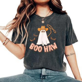 Cowboy Cowgirl Boohaw Retro Western Ghost Halloween Party Women's Oversized Comfort T-shirt | Mazezy