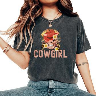 Cowgirl Western Skull Cowboy Hat Country Southern Cowgirls Women's Oversized Comfort T-shirt | Mazezy