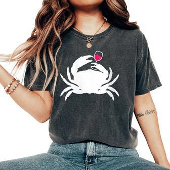 Crab Ocean Wine Cruise Vacation Lovers Drinking Women's Oversized Comfort T-Shirt - Seseable