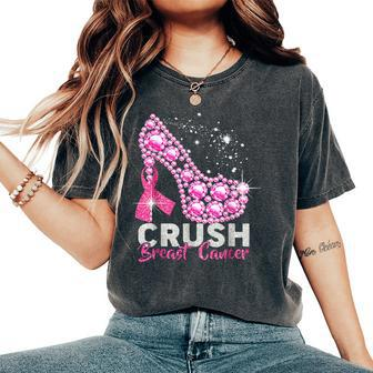 Crush Breast Cancer Awareness Pink Ribbon High Heel Women's Oversized Comfort T-Shirt - Seseable
