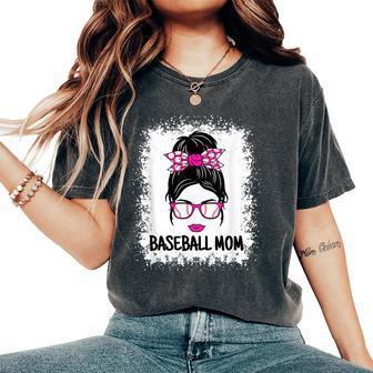 Cute Baseball Mom Messy Bun Baseball Lover Women Women's Oversized Comfort T-shirt | Mazezy