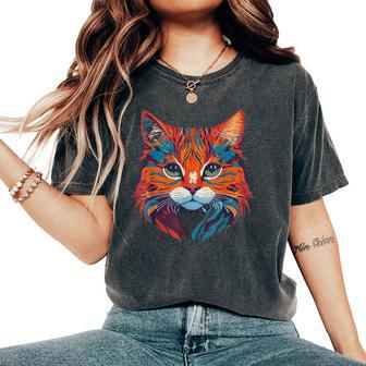 Cute Cat Graphic Colorful Cats Women's Oversized Comfort T-Shirt - Seseable
