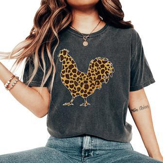Cute Chicken Leopard Print Farm Animal Easter Women Women's Oversized Comfort T-shirt | Mazezy